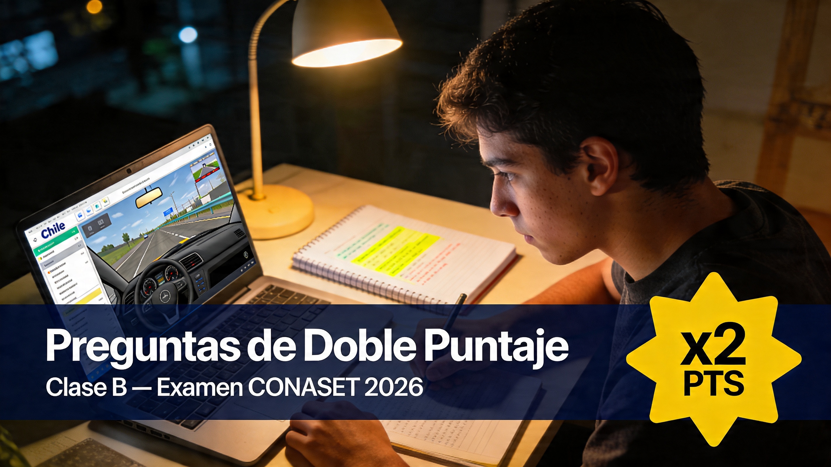 Estudiante repasando las preguntas de doble puntaje del examen teórico de licencia clase B en Chile
