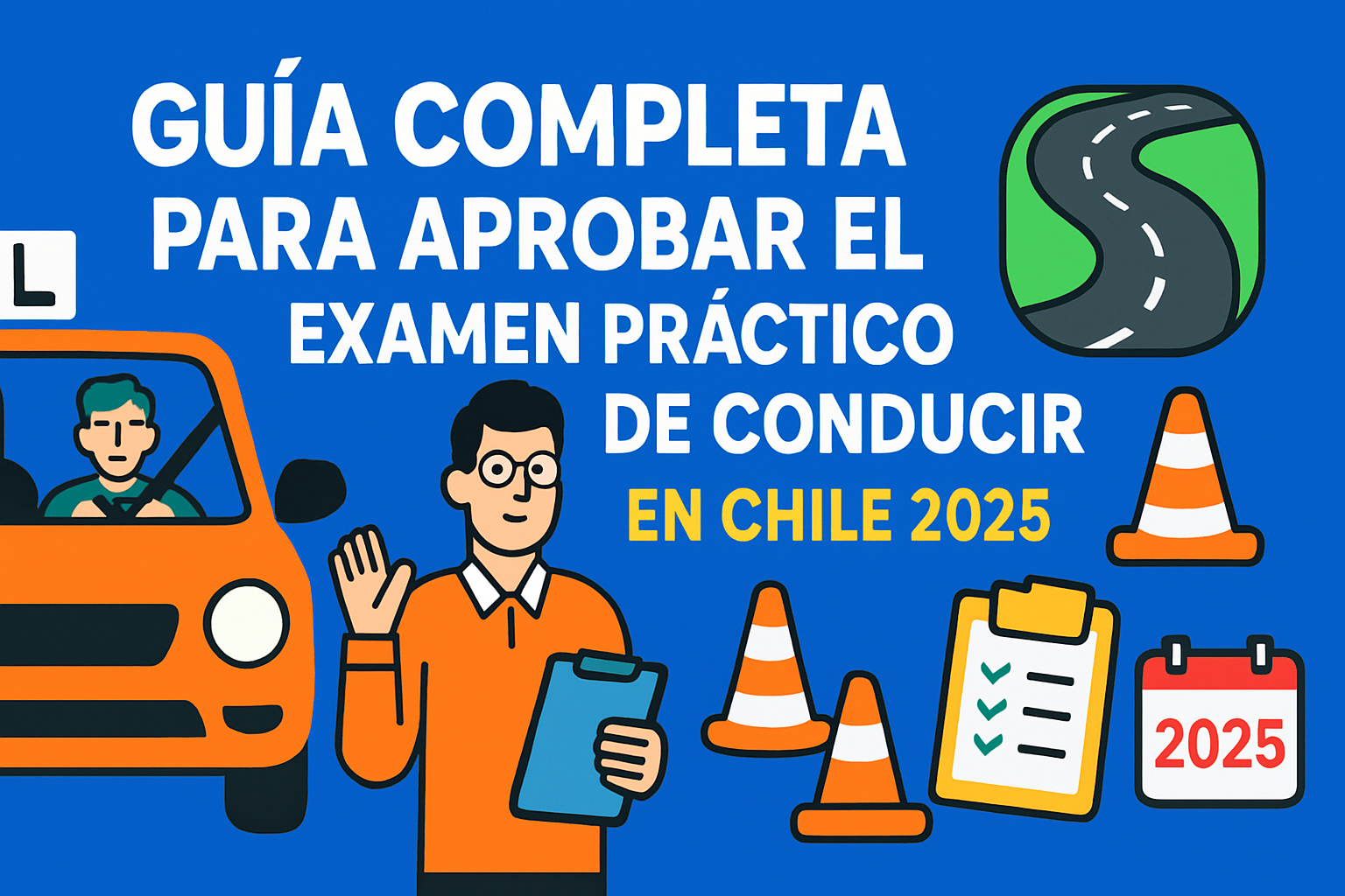 Instructor municipal evaluando viraje y espejos en examen práctico Chile