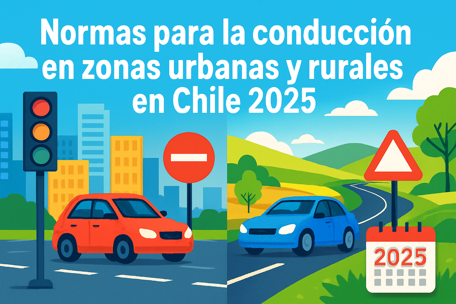 Comparación visual carretera chilena vs avenida urbana con señalética